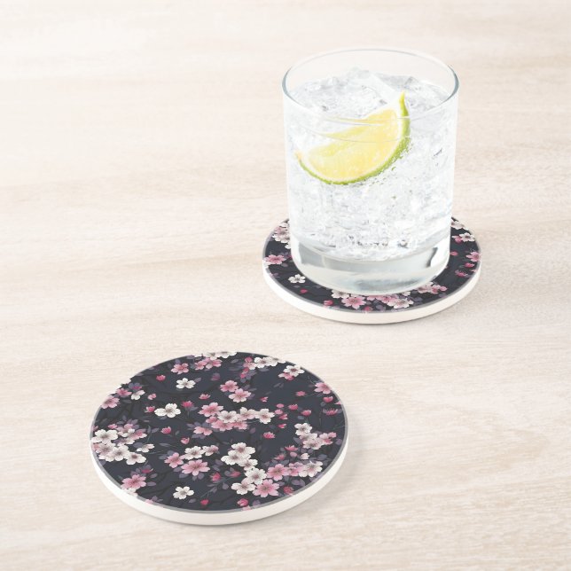 Schwarz-Rosa-Sakura-Blume, Musterdesign, Getränkeuntersetzer (Seite)