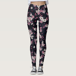 Schwarz-Rosa-Sakura-Blume, Musterdesign, Leggings