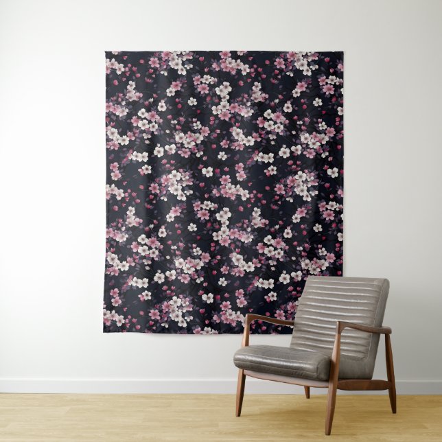 Schwarz-Rosa-Sakura-Blume, Musterdesign, Wandteppich (Beispiel)