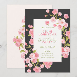 Schwarz-Rosa Sakura Blüte Blume Blüte Geburtstag Einladung