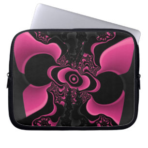 Schwarz-Rosa-Schmetterling-Fraktal-Klapphülse Laptopschutzhülle