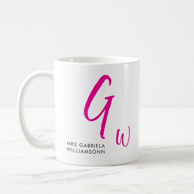Schwarz-Rosa-Script Monogram Mrs. Wedding Kaffeetasse (Links)