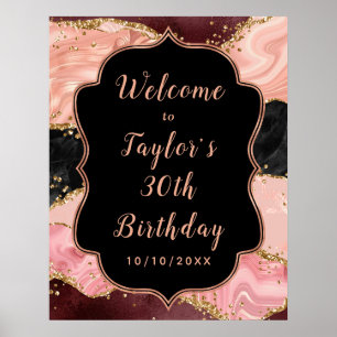 Schwarz-Rosa-Sequenzen Agate Geburtstag Willkommen Poster
