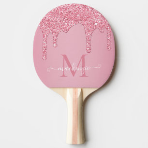 Schwarz Rosa Sparkle Glam Glitzer Tropfen Monogram Tischtennis Schläger