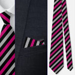 Schwarz-Rosa Streifen Abstraktes Muster Krawatte<br><div class="desc">Schwarz Graurosa Streifen Abstrakte Pattern Nacken Krawatte.</div>
