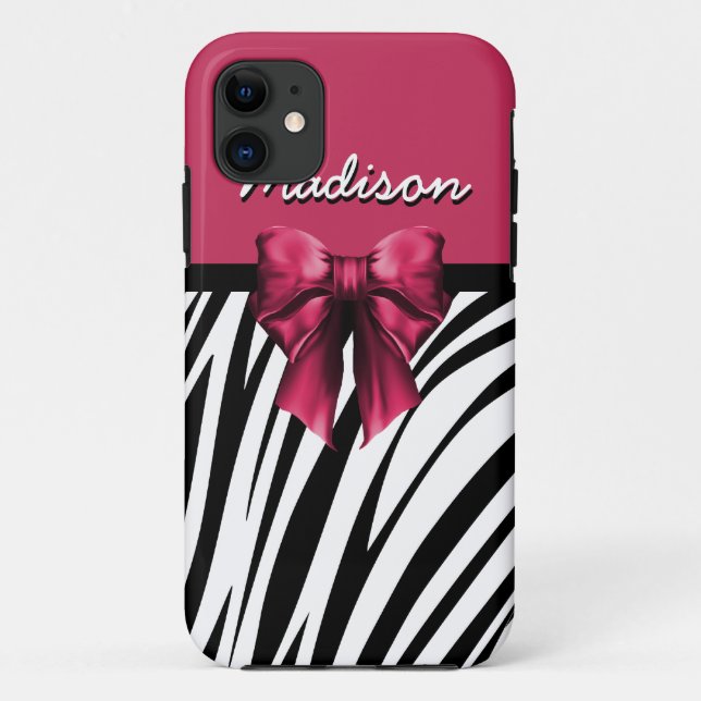 Schwarz-Rosa-Streifen Bow Zebra Print Case-Mate iPhone Hülle (Rückseite)