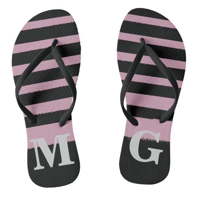 Schwarz Rosa Streifen Coole einfache Muster Flip Flops (Fußbett)