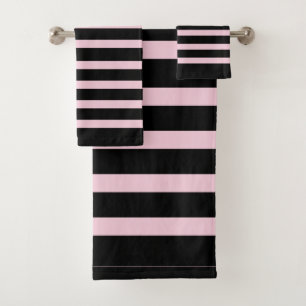 Schwarz/Rosa Streifen Modernes Design Badhandtuch Set