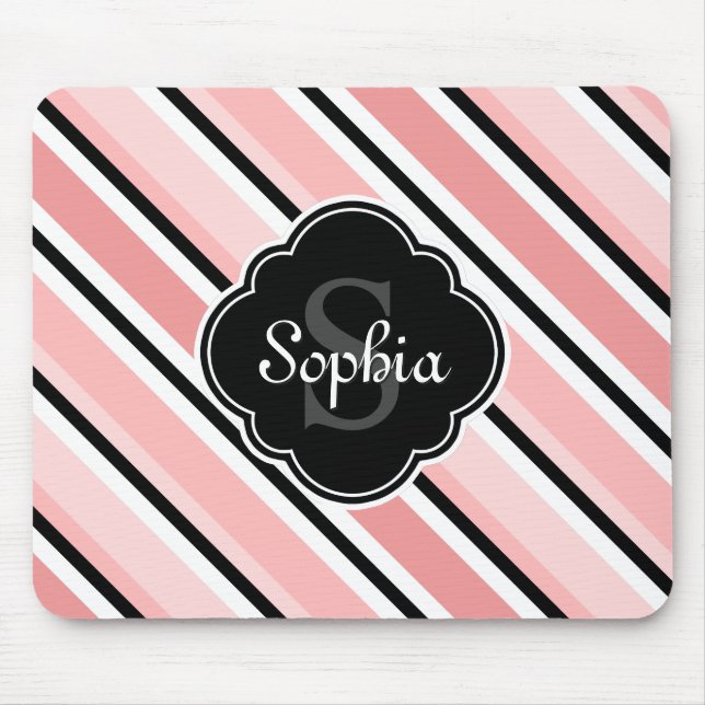 Schwarz-Rosa-Streifen Mousepad (Vorne)