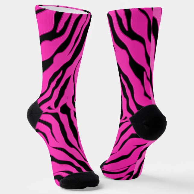 Schwarz-Rosa-Tiger-Streifen Tierbild 2 Socken (Gewinkelt)