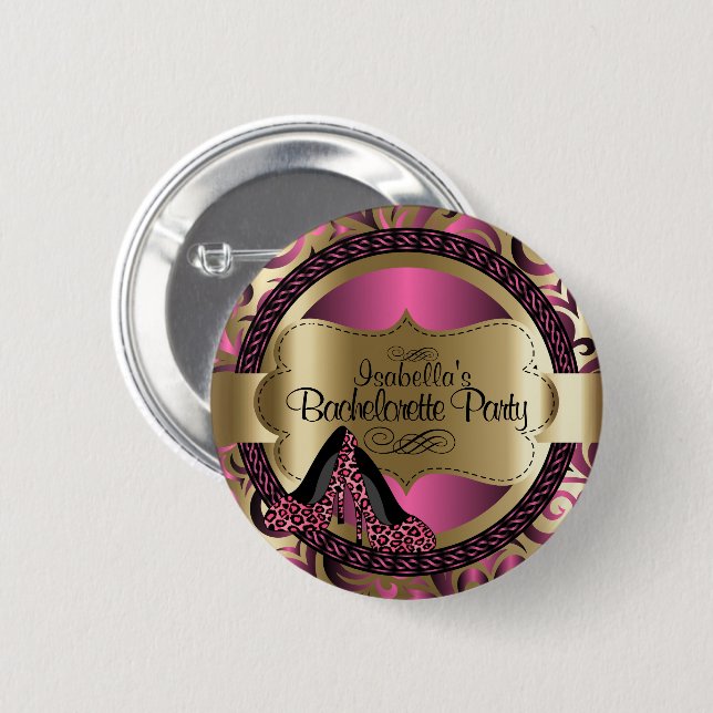 Schwarz, Rosa und Gold - Metallic - Junggeselinnen Button (Vorne & Hinten)