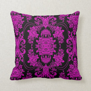 Schwarz-rosa vintage barockes Blumenmuster Kissen