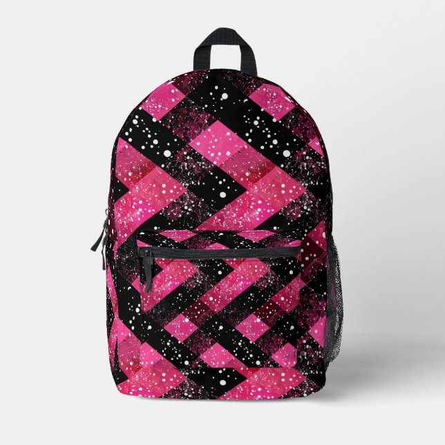 Schwarz-Rosa-Wände mit Glitzer-Look Bedruckter Rucksack (Vorderseite)