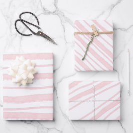 Schwarz Rosa Wasserfarben Streifen Geschenkpapier Set