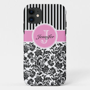 Schwarz-Rosa-Weiß-Damast und Streifen Muster 2 Case-Mate iPhone Hülle