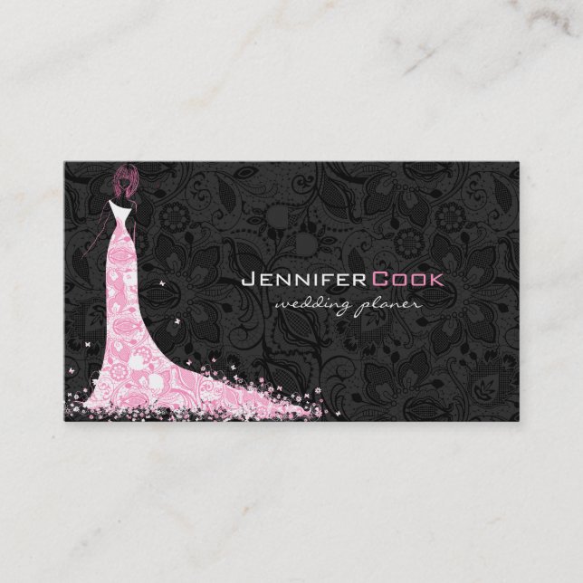 Schwarz-Rosa-Weiß-Hochzeitskleid & Vintage Spitzen Visitenkarte (Vorderseite)