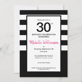 Schwarz, Rosa, weiße Streifen, 30. Party Einladung