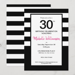 Schwarz, Rosa, weiße Streifen, 30. Party Einladung