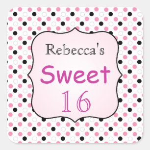 Schwarz, rosa, weißer Polka-Punkt Sweet 16 Sticker