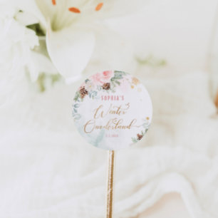 Schwarz-Rosa-Winter-Landschaft Mädchen Geburtstag Runder Aufkleber