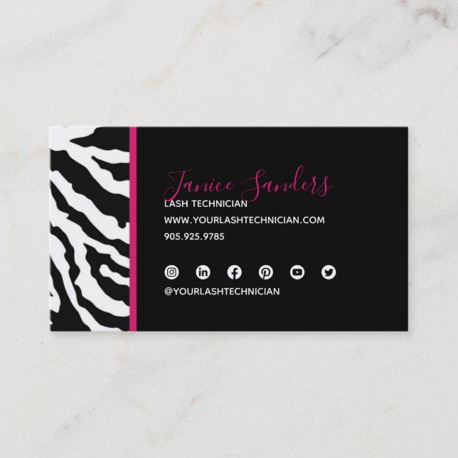 Schwarz/Rosa Zebra Print QR CODE Business Card Visitenkarte (Vorderseite)