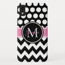 Schwarz-Rosa-Zickzack-Polka-Dot-Monogramm Case-Mate iPhone 14 Pro Max Hülle