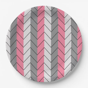 Schwarz-Rosa Zickzack Stripes Party Pappteller