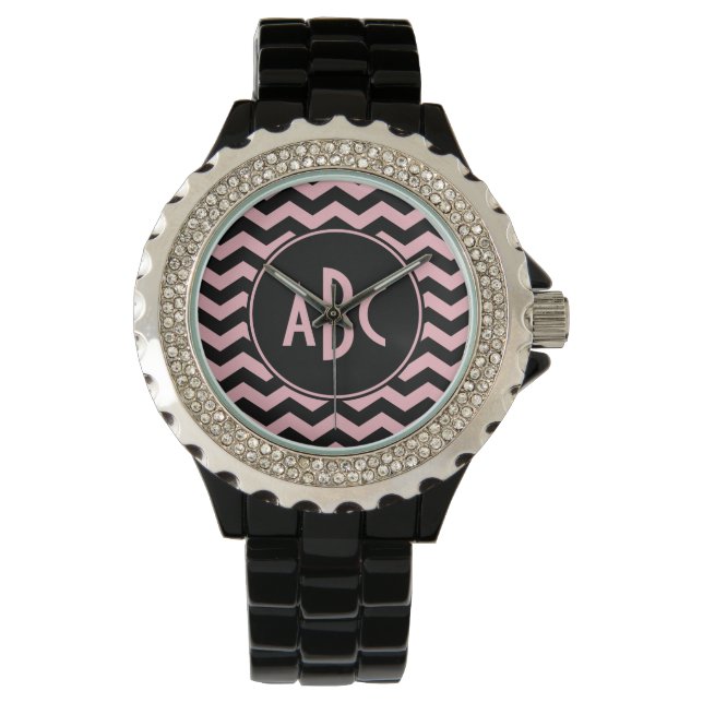 Schwarz-Rosa-Zigzag-Monogramm Armbanduhr (Vorderseite)
