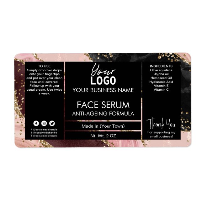 Schwarz-Rose-Gold-Agate-Gesicht und Haaröl-Serum (Vorne)