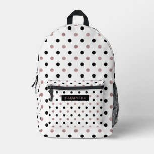 Schwarz & Rose Gold Polka Punkte in weißem Hinterg Bedruckter Rucksack