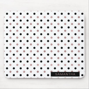 Schwarz & Rose Gold Polka Punkte in weißem Hinterg Mousepad