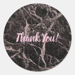 Schwarz & Rose Gold Rosa Glitzer Marmorschlauch Runder Aufkleber