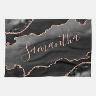 Schwarz & Roségold Faux Glitter Achat Geschirrtuch