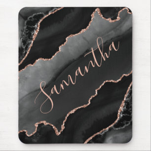 Schwarz & Roségold Faux Glitter Achat Mousepad