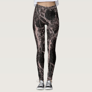 Schwarz & Roségold Rosa Glittermarmor Glamour Tren Leggings
