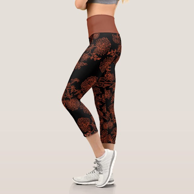 Schwarz-Rost-Blüten Capri Yoga-Leggings (Links)