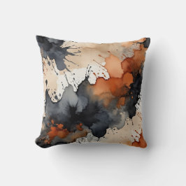 Schwarz, Rost, Grau und Beige Wasserfarbe abstrakt Kissen