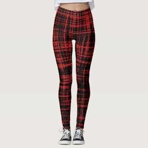 Schwarz-Rot-Abstraktes Streifenmuster Leggings