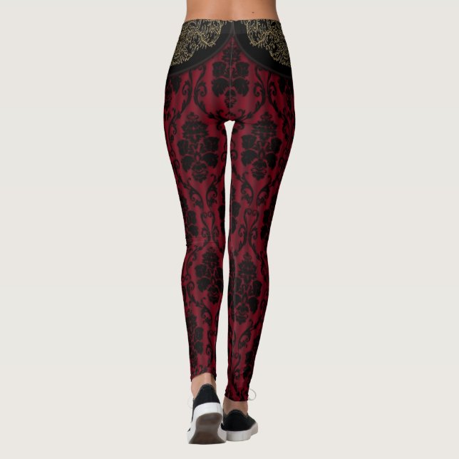 Schwarz-Rot-Antike Damaskeulenstil Leggings (Rückseite)