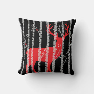 Schwarz-Rot-Birkenwald-Pillow Kissen