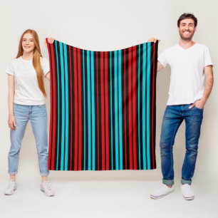 Schwarz Rot Blau Streifen Muster   Fleecedecke