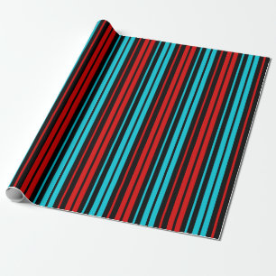 Schwarz Rot Blau Streifen Muster Geschenkpapier