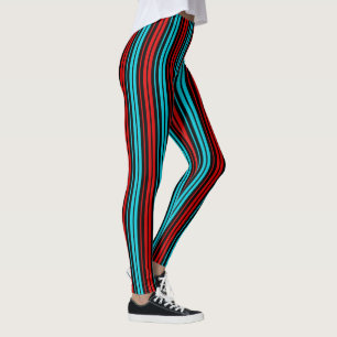 Schwarz Rot Blau Streifen Muster Leggings