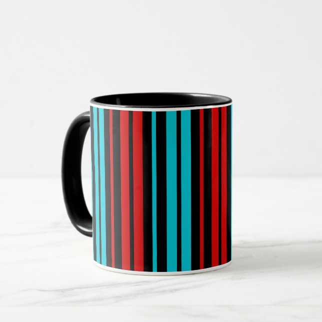 Schwarz Rot Blau Streifen Muster   Tasse (Vorderseite Links)