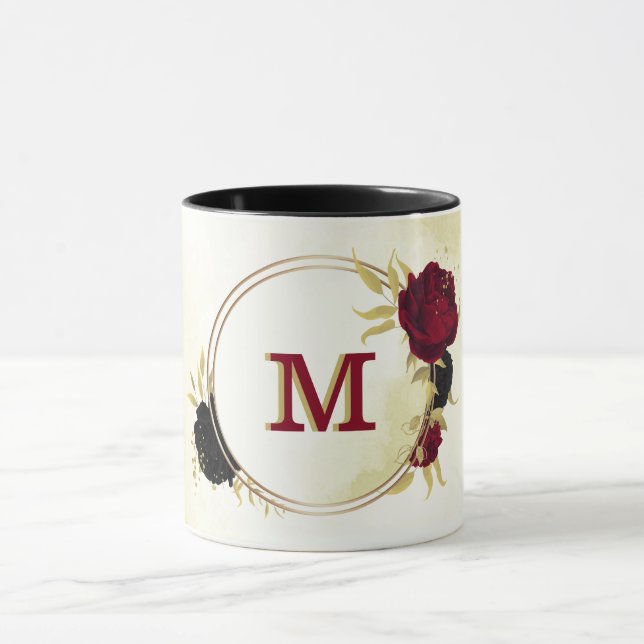 Schwarz-Rot-Blume-Gold-Blätter Tasse (Zentrum)