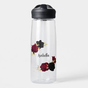 Schwarz-Rot-Blume-Gold-Blätter Trinkflasche