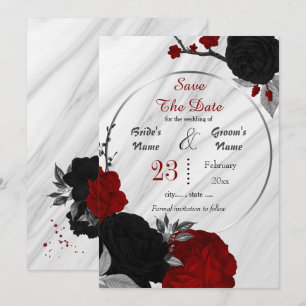Schwarz-Rot-Blume Graue Blätter geometrischer Marm Save The Date