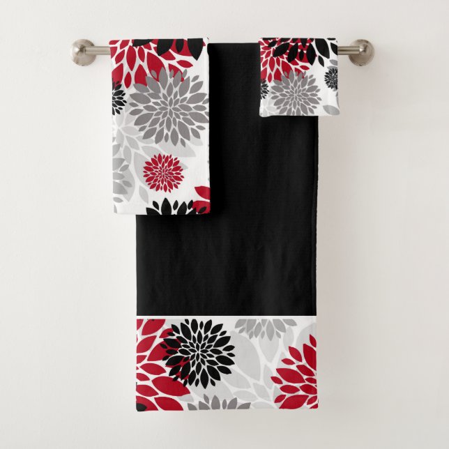 Schwarz-Rot-Blume Muster Badehandtuch Set (Insitu)