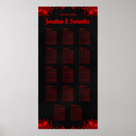 Schwarz-Rot-Blüte 14 Hochzeitstische - Sitzkarte Poster