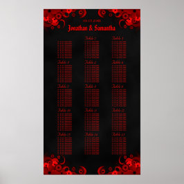 Schwarz-Rot-Blüte 15 Hochzeitstische Sitzkarte Poster